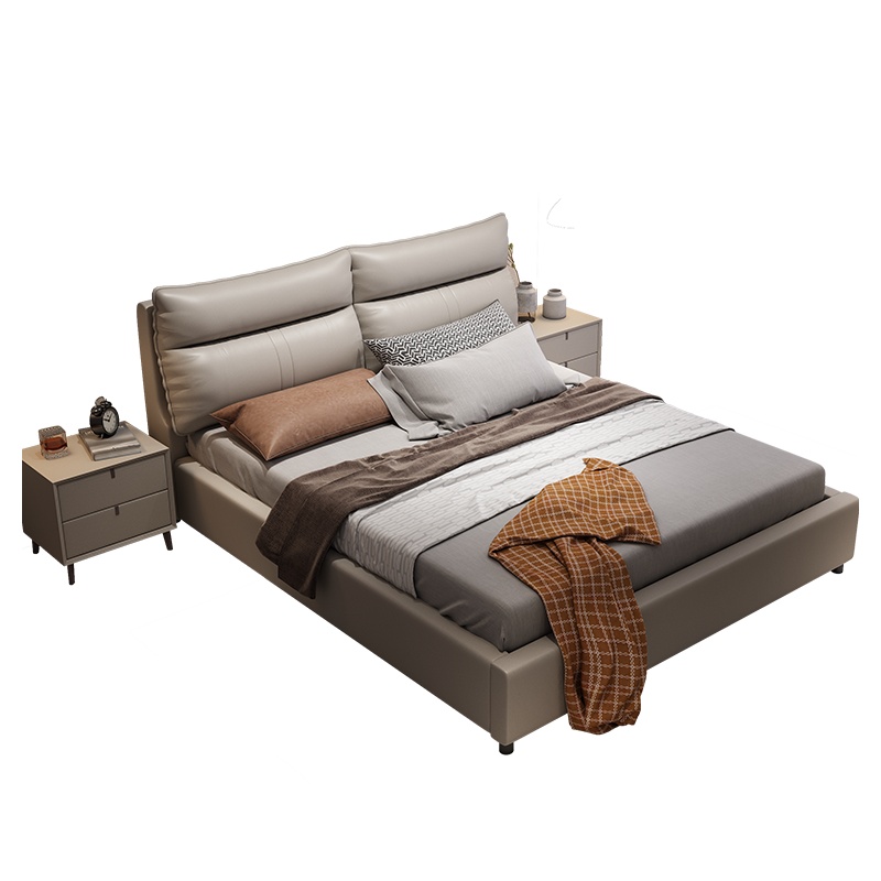 掌上明珠 真皮床现代简约皮床头层牛皮1.8米北欧实木主卧双人婚床卧室家具RC-588