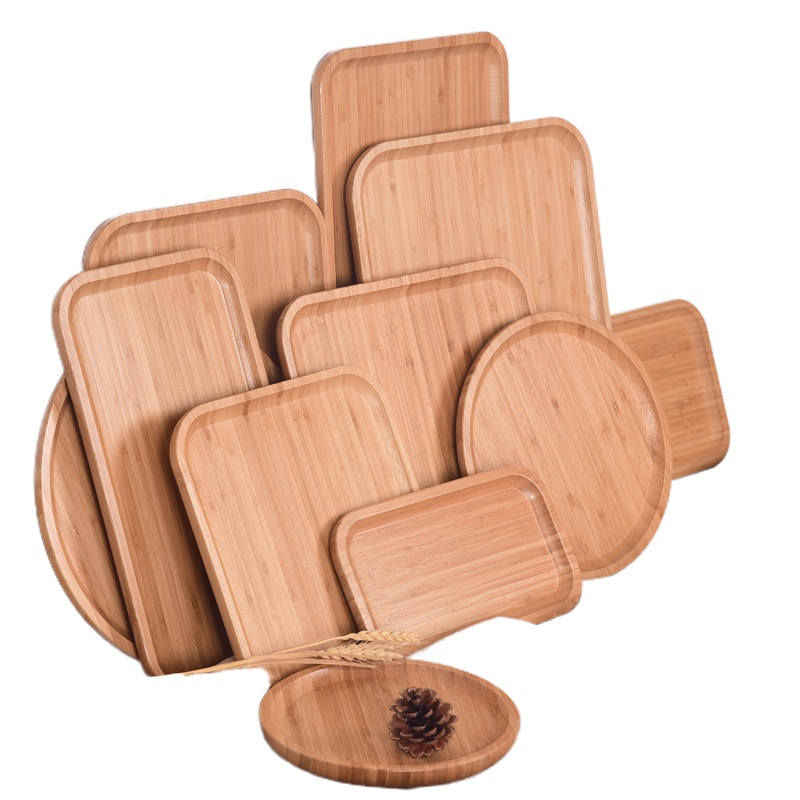 日式木质长方形竹托盘家用杯盘放茶杯木头盘子木制茶盘托盘