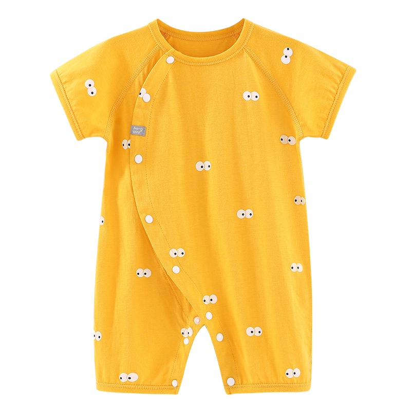 Aengbay 宝宝短袖短裤连体衣夏薄款纯棉婴儿哈衣婴幼儿爬服外出衣