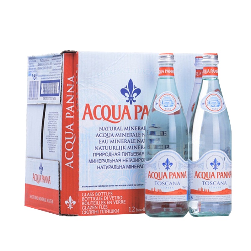 意大利进口 普娜Acqua Panna天然矿泉水玻璃装750ml*12瓶 饮用水弱碱水 整箱