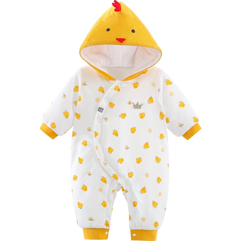 Aengbay婴儿冬装加厚棉服宝宝连体衣冬季保暖外出连帽棉衣新生儿