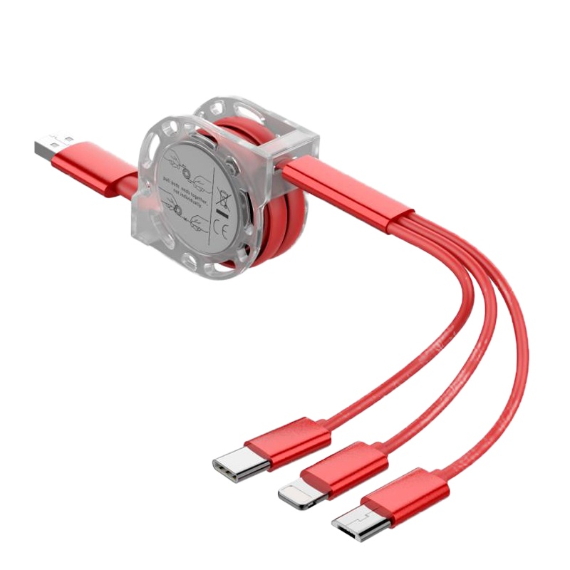 伸缩一拖三数据线苹果安卓Type-c 三合一充电线 定制LOGO