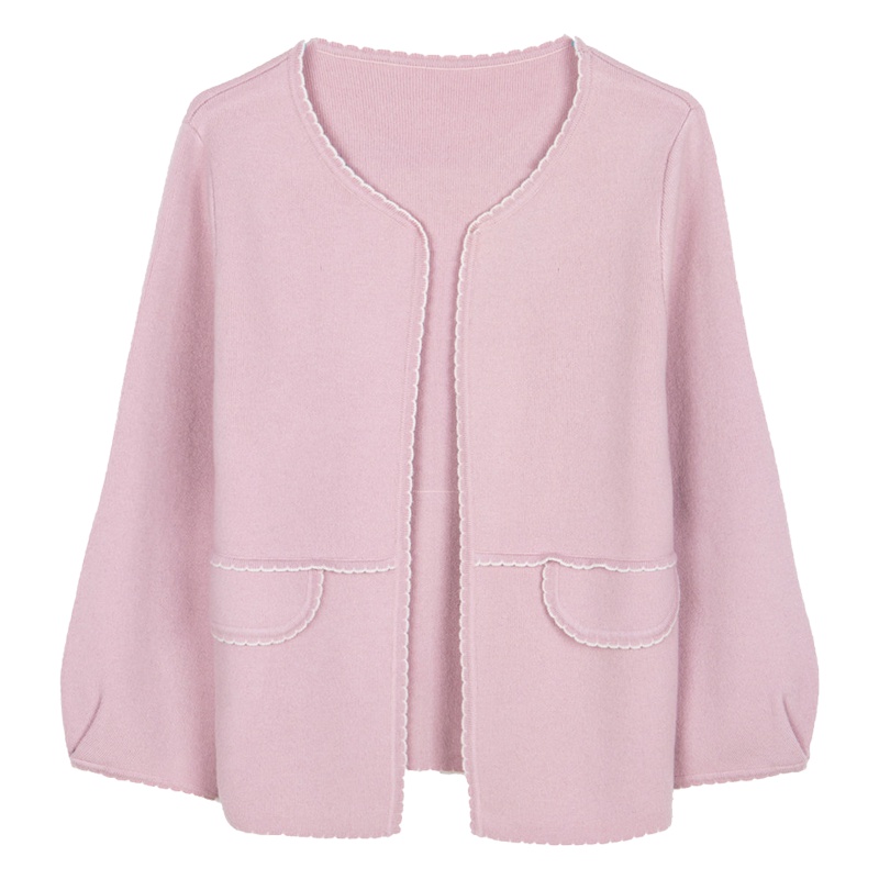 yaloo/雅鹿女装羊毛针织开衫圆领2019秋季长袖外搭短款毛衣外套x