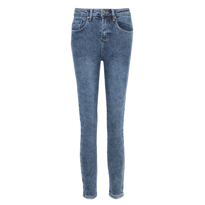 晚白2020冬季新品时尚简约百搭高腰修身显瘦小脚裤加绒牛仔裤女