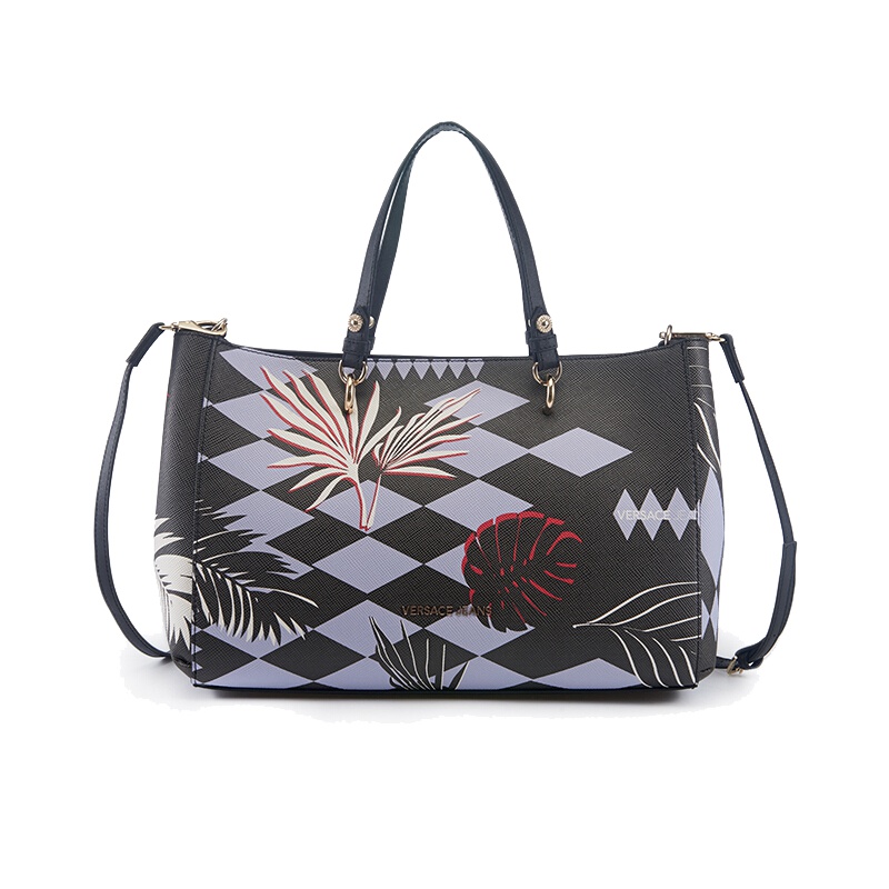 VERSACE JEANS范思哲 轻奢品女士黑色印花图案聚酯纤维手提包奢侈品E1VRBBK5 70044 MEK