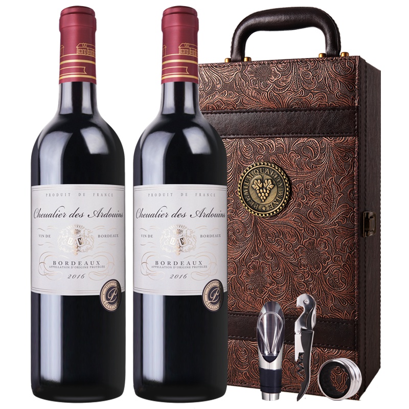 法国原瓶进口红酒 索龙安杜骑士波尔多干红葡萄酒750ml*2两支凤尾礼盒装
