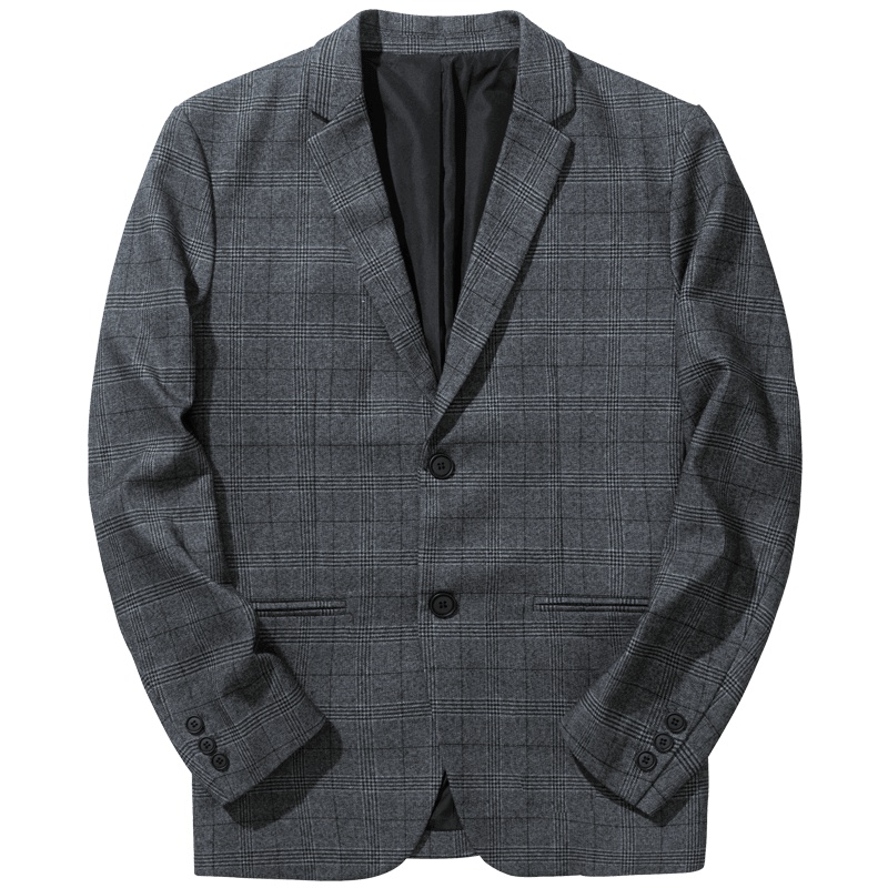 千纸鹤男装休闲西装男士2019年秋季商务时尚平驳领格子便西男35131