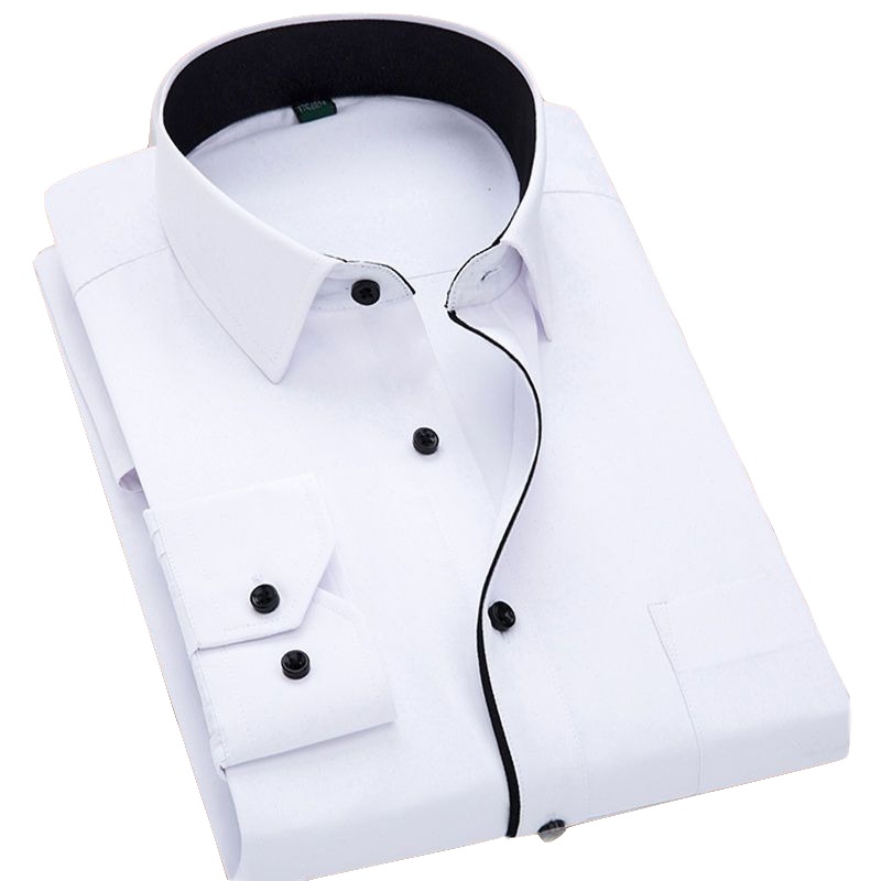 棉质男士长袖衬衫白色商务衬衫男中青年宽松纯色衬衣男上衣 串得起
