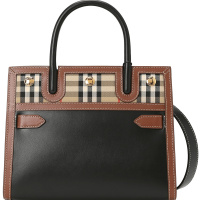 预售 博柏利 BURBERRY Title 通勤手拎迷你 字母印字标格纹拼皮 女士手提包8025266