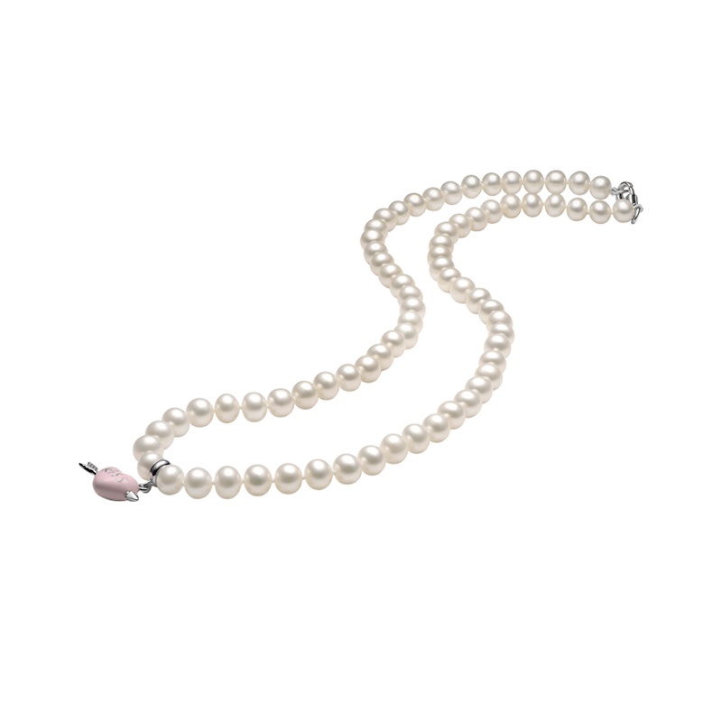 京润珍珠 粉色回忆 淡水珍珠项链 6-7mm 45cm 圆形 白色全珠链珠宝女