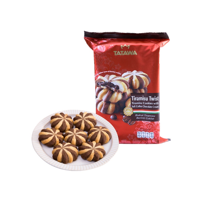 (拍1发2)马来西亚进口TATAWA提拉米苏巧克力爆浆曲奇饼干120g*2袋 充饥夹心饼干独立装网红休闲零食办公室下午茶