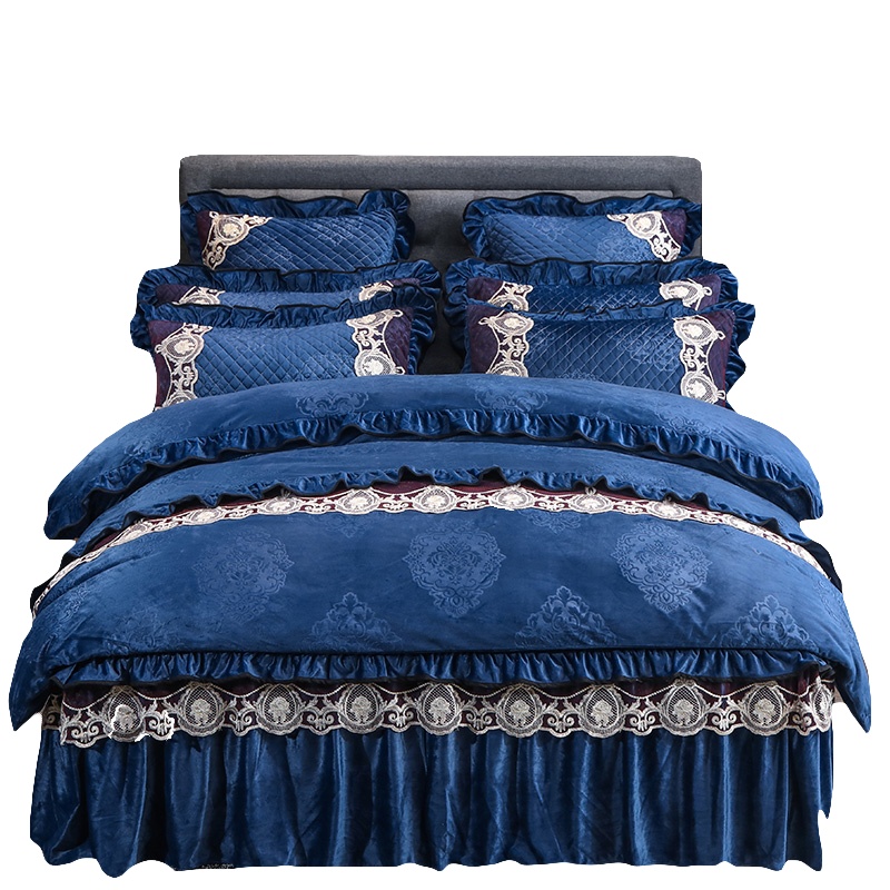 唛乐斯（MALLAS）夹棉水晶绒床裙四件套冬法兰绒欧式婚庆床罩被套床上珊瑚绒