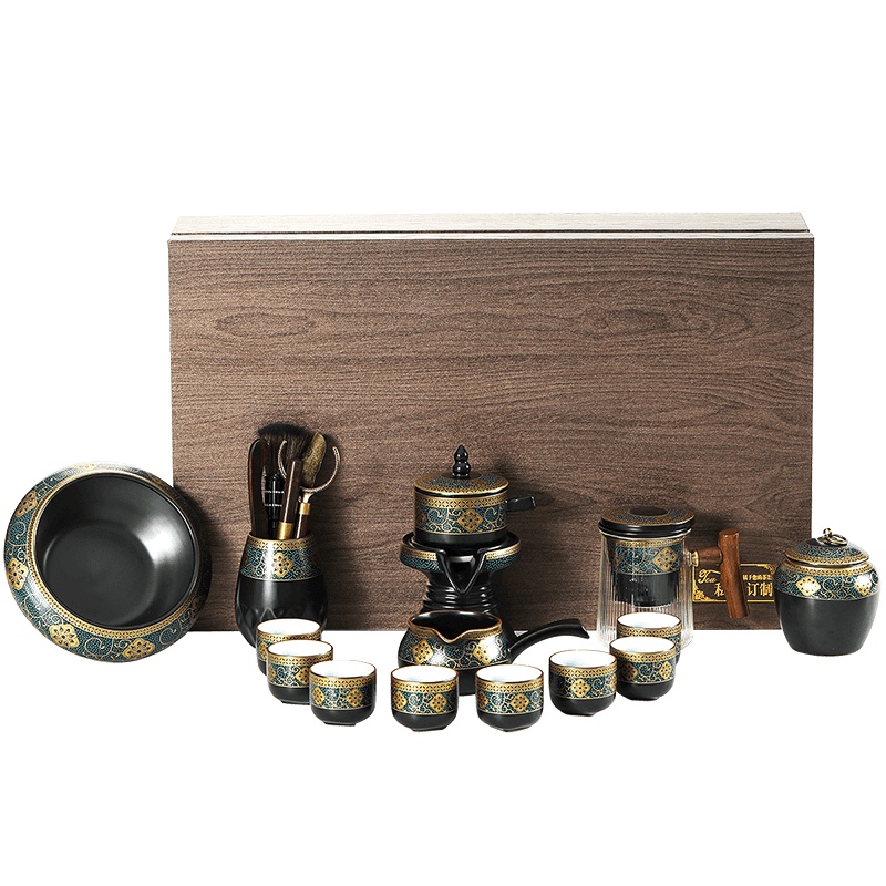 領藝 古韵懒人自动功夫茶具套装家用陶瓷石磨防烫冲泡茶器中式茶壶不带茶盘