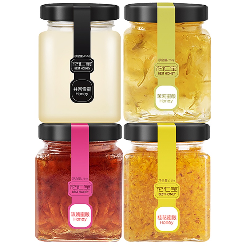 花汇宝 花蜜组合 鲜花与蜂蜜的浪漫邂逅 4瓶装多种口味净含量1000g 天然滋补蜂蜜 滋补花蜜