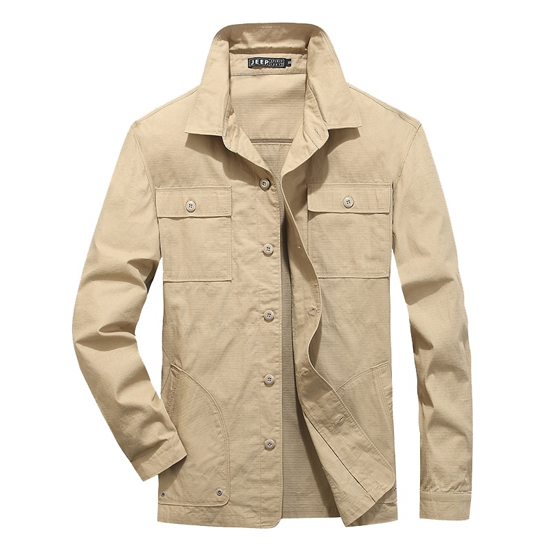 JEEP2019秋季新款长袖衬衫男士青年商务休闲衬衣立领上衣男