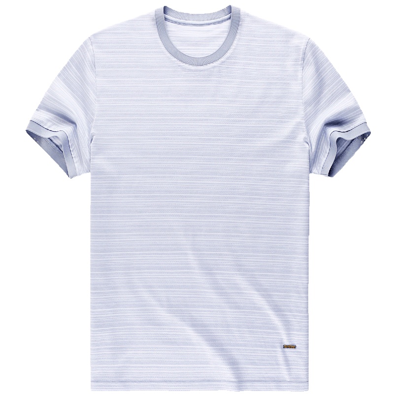 布先生新款丝光棉短袖T恤 圆领纯色条纹简约上衣男 AT10537