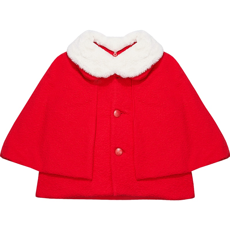 婴姿坊童装女童喜庆秋冬装夹棉厚大衣儿童保暖外套宝宝披风上衣