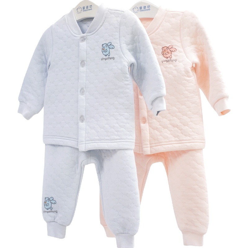 新款秋季男童女童百搭时尚纯色简约前开扣双层保暖两件套