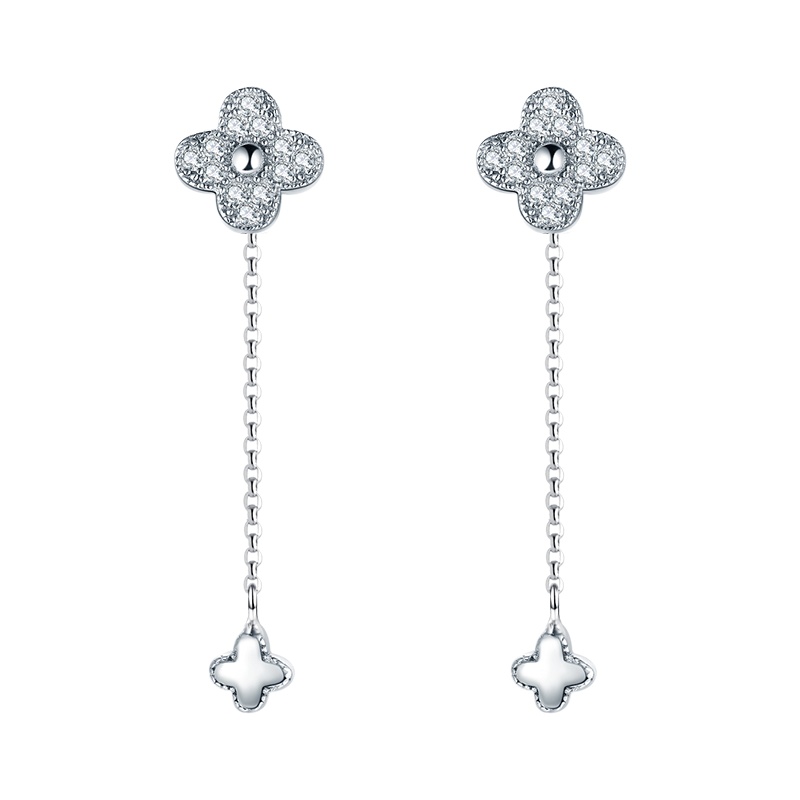 DTOTO 纯银小清新耳线女 简约百搭韩国风气质流苏四叶草长款耳坠