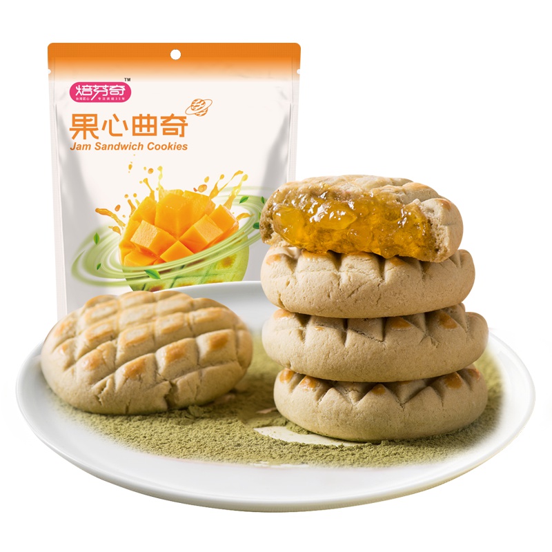 黄老五果心曲奇165g 芒果抹茶味 爆浆果心饼干零食烘焙甜品