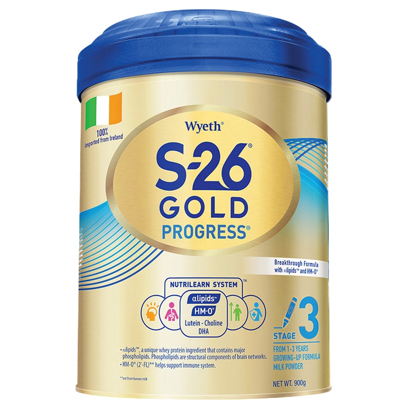 Wyeth惠氏 S-26港版金装幼儿乐HMO婴幼儿儿童成长奶粉 3段 1-3岁 900g/罐 爱尔兰进口