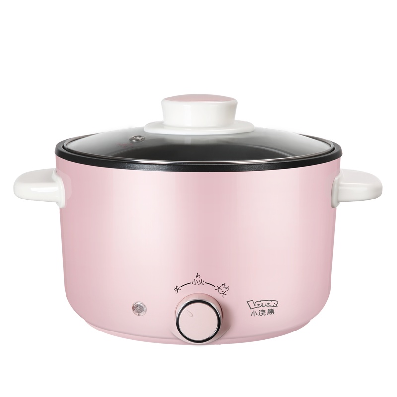 小浣熊25C-F-BZ粉色2L大容量不粘内胆环形加热家用多功能宿舍学生电炒锅 热炒菜蒸煮一体锅电煮锅