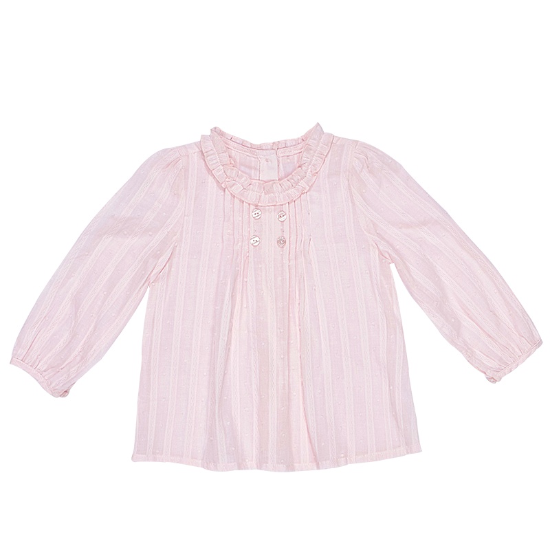 婴姿坊童装女童衬衣长袖娃娃翻领春秋学院风休闲上衣