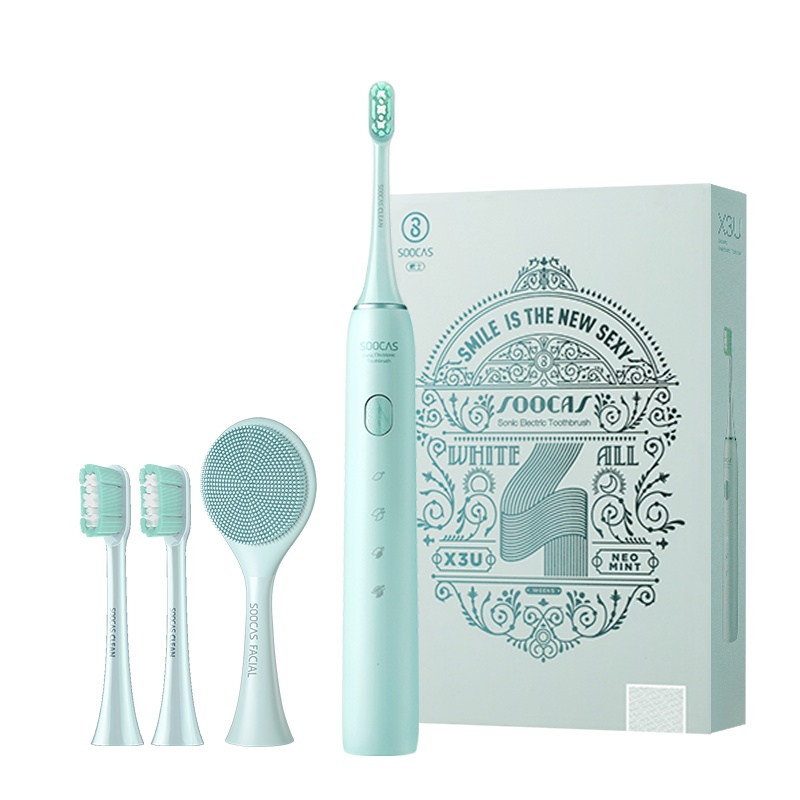 素士X3U电动牙刷声波震动自动充电式男女成人情侣牙刷 薄荷绿套装礼盒版 节日送礼