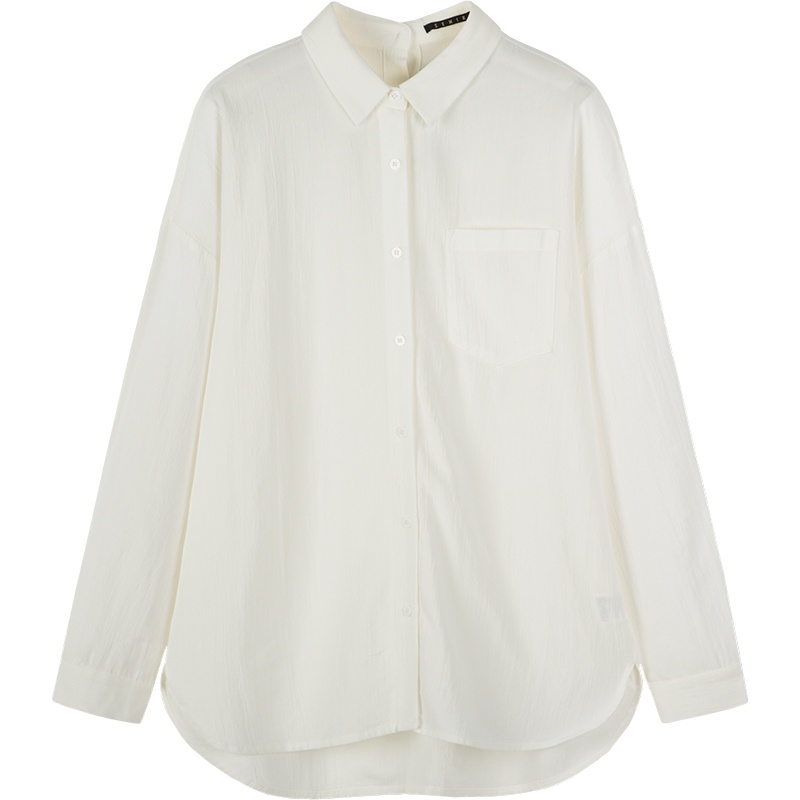 Semir森马长袖白衬衫女2019新款秋冬款chic基础款上衣慵懒宽松纯色衬衣