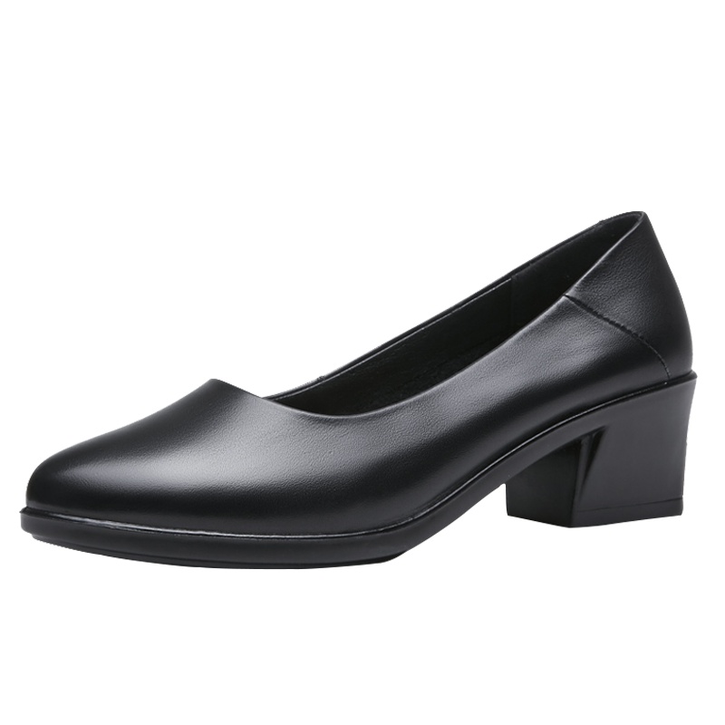 奥康女鞋中跟浅口舒适休闲小圆头皮鞋粗跟女单鞋