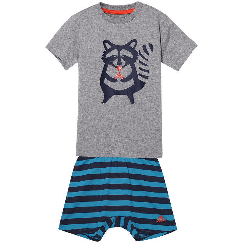 adidas阿迪达斯童运动服男服婴童0-4岁短袖套装BK3009 92 BK3009中麻灰+实验绿实验绿+午夜灰