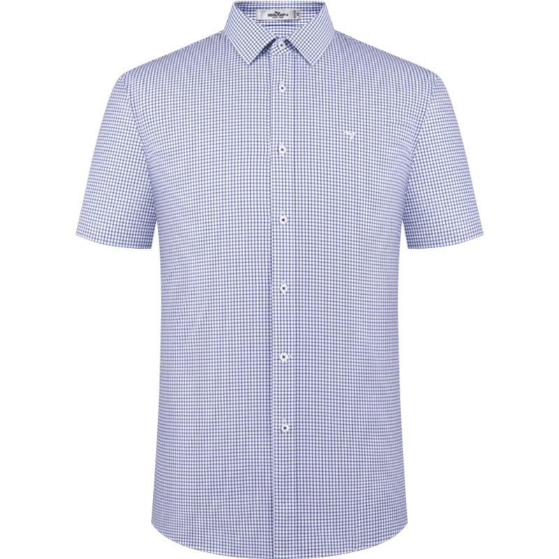 柒牌男装夏季短袖衬衫商务时尚潮流中青年男士翻领格子打底衫上衣