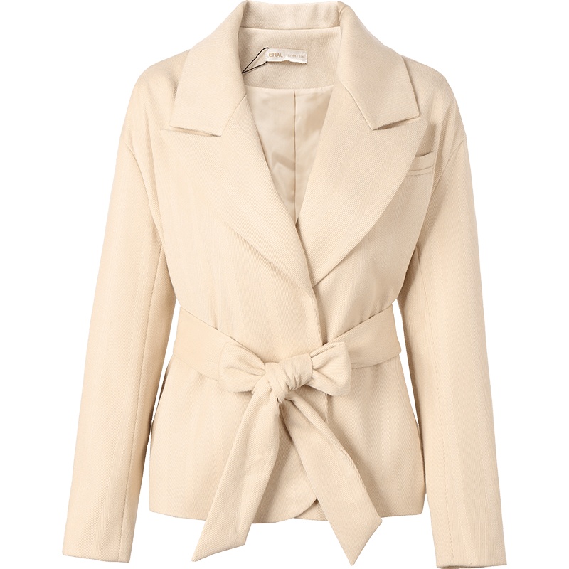 艾莱依2019秋季新款通勤风收腰系带装饰外套女短款