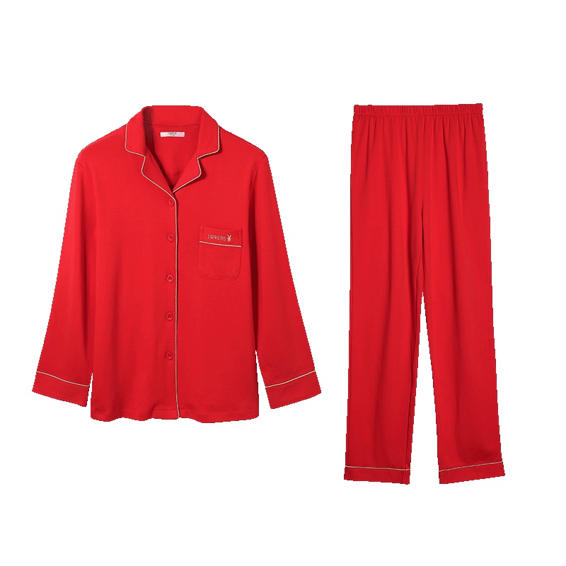 花花公子情侣睡衣男女大红色结婚礼物纯棉长袖本命年家居服套装男D8763