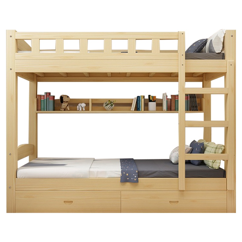 慧采云 高低床双层床实木床简约宿舍床成人床组合无漆上下铺带床下抽屉公寓床原木色1.5米