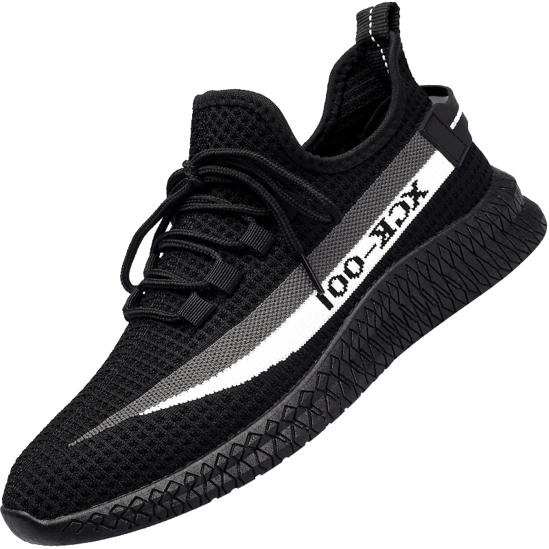 3515强人男鞋2019秋季新款飞织运动鞋网鞋男透气鞋子男休闲鞋 93DXA007 黑白色 39码