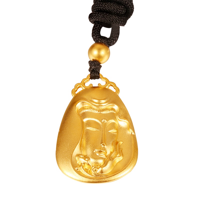 黄金码头 足金999古法黄金慈心牌佛头吊坠男女节日送男友送父亲母亲