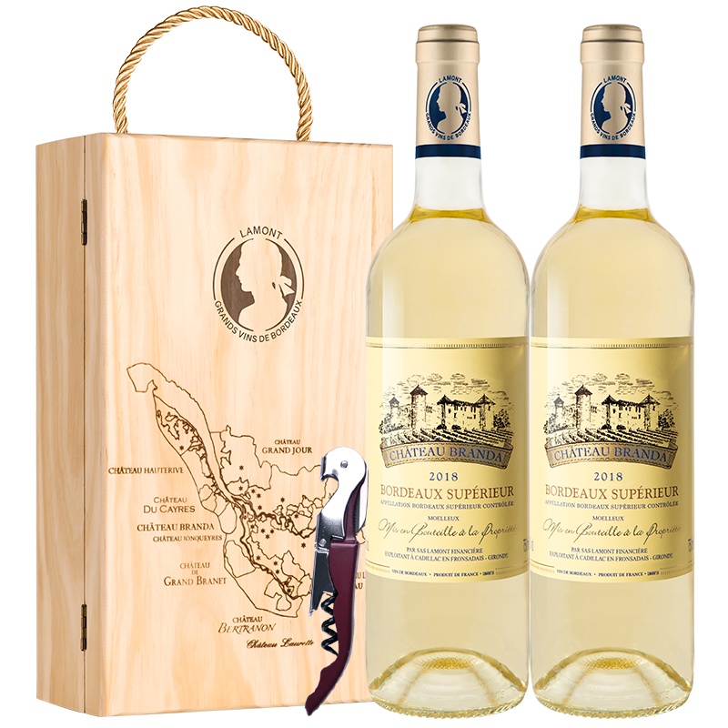 法国拉蒙原瓶进口优质波尔多AOC 布兰达酒庄甜白葡萄酒双支礼盒装750ml*2