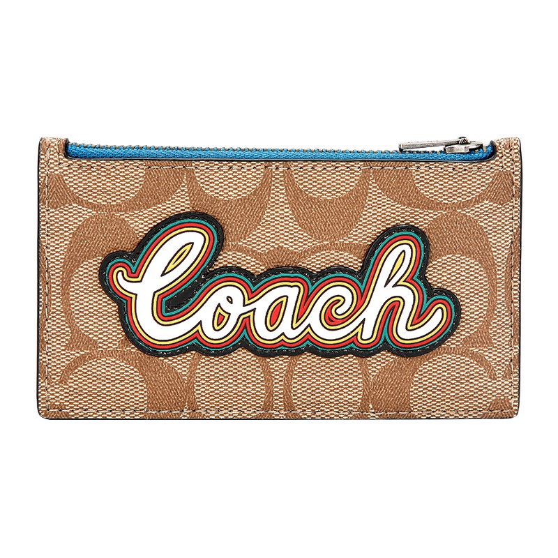 COACH 蔻驰 奢侈品 女士卡其色人造革短款卡包卡夹F76866 QBTN2