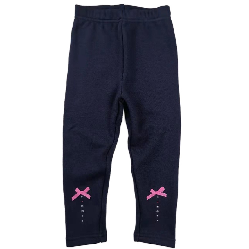 安笛贝乐女童打底裤加绒长裤蝴蝶结点缀儿童裤子深蓝90-130cm