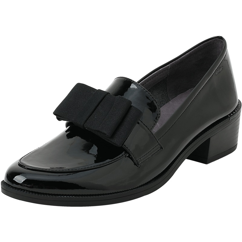 百田森新款圆头方跟皮鞋女英伦风休闲女鞋中跟蝴蝶结时尚单鞋