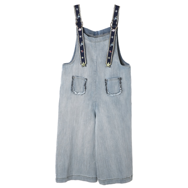 裂帛直筒宽松牛仔背带裤新款夏装韩版潮ins阔腿七分连体裤