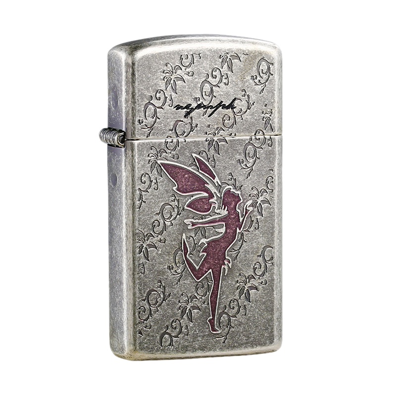 美国ZIPPO打火机 芝宝 深雕仿古银纤巧窄机 小飞仙女