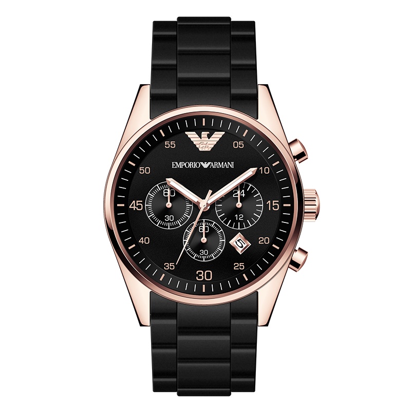 阿玛尼(EMPORIO ARMANI)石英表男女手表多功能三眼运动 意大利简约时尚非机械硅胶腕表情侣对表