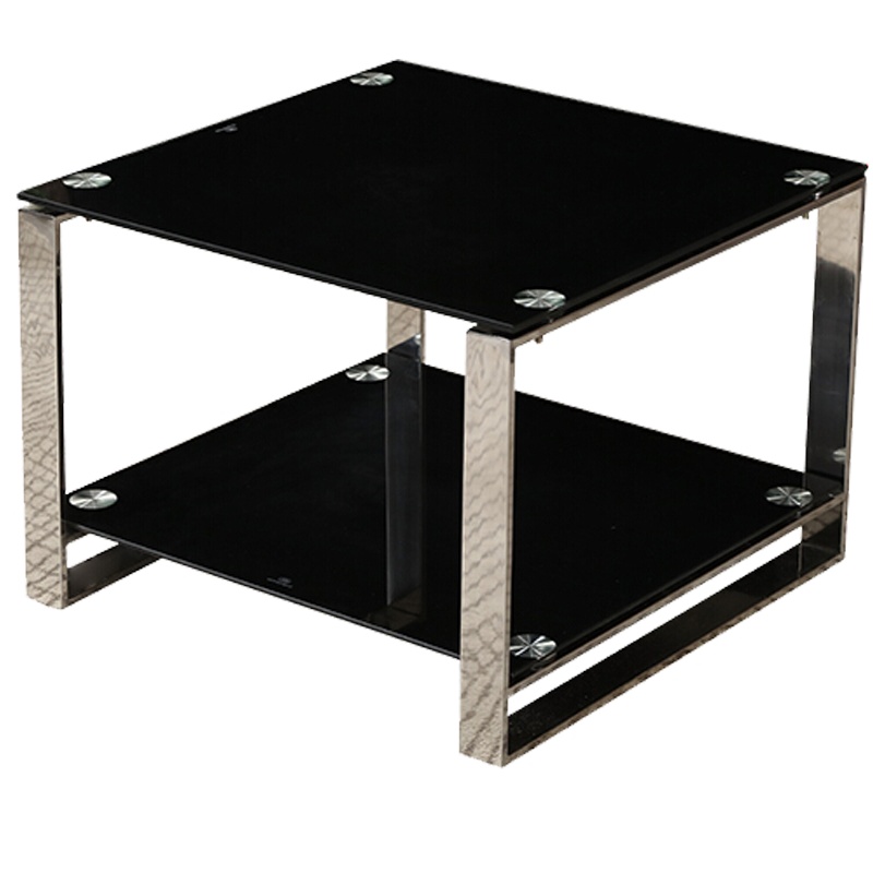 欧宝美小茶几沙发边桌边几简约现代不锈钢钢化玻璃移动小方桌小方几角几