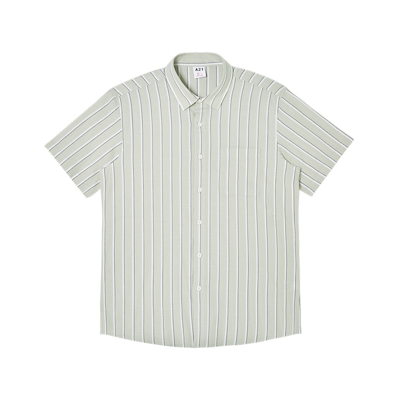 A21春季2021新款男装 梭织合体翻领情侣短袖全开襟衬衫男百搭女潮