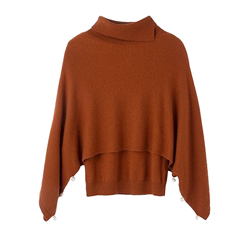 拉夏贝尔春季高领针织毛衣女士韩版宽松蝙蝠袖打底针织衫1T000611