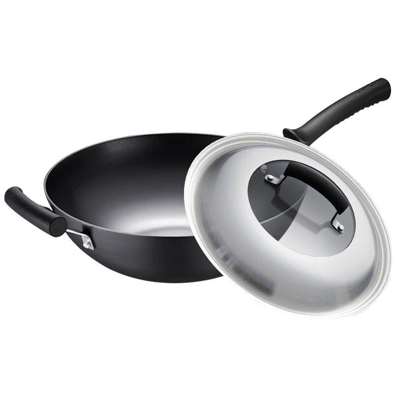 苏泊尔(SUPOR) 炒锅 34cm铸铁锅 FC34Z3无涂层不生锈大勺平底炒锅中式生铁锅燃气煤气明火电磁炉通用