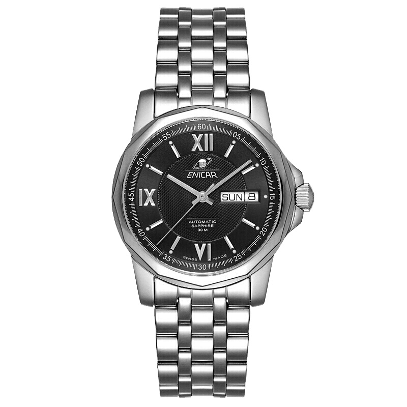 英纳格(ENICAR)蓝牌系列时尚简约休闲商务钢带自动机械男士手表168/51/326aB