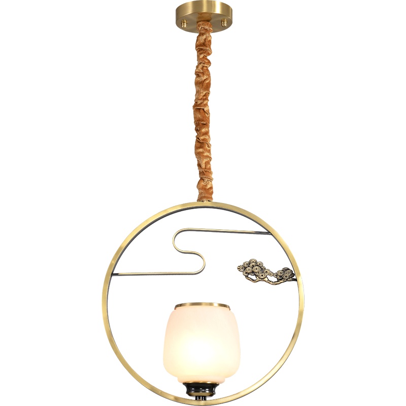 觅物 新中式茶台灯全铜单吊客厅餐厅吧台单头吊灯具美式乡村田园艺术复古中国风禅意灯饰